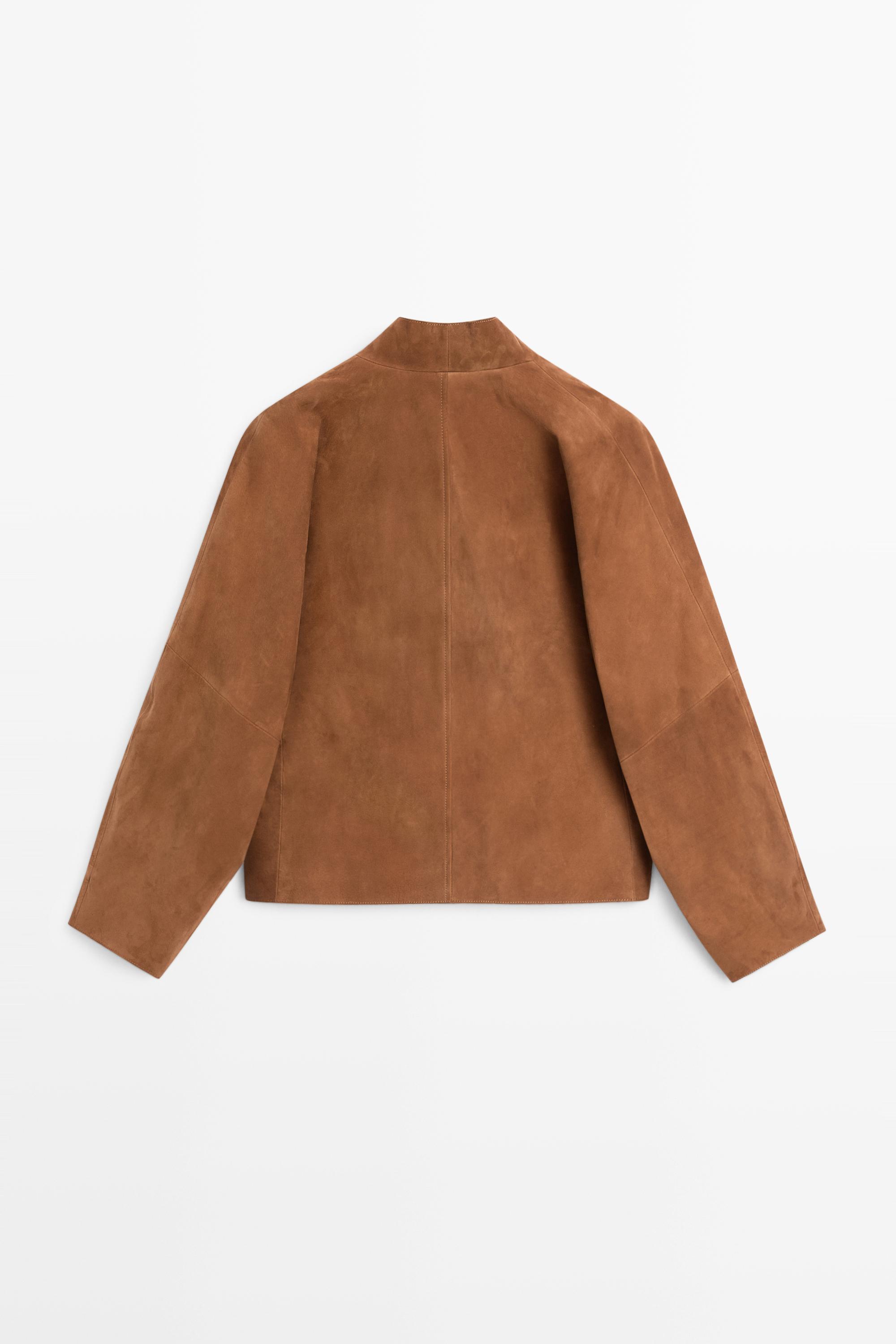 Veste col en V cuir effet daim